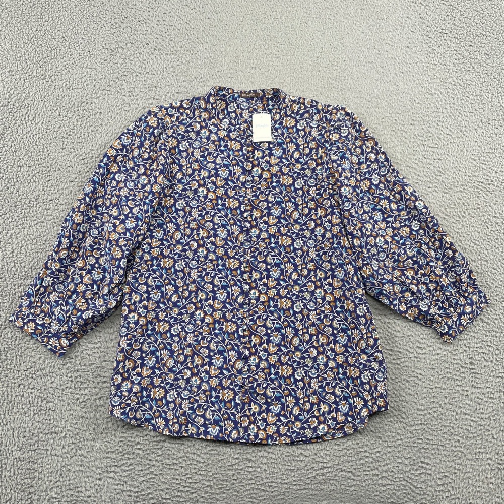 J.McLaughlin Blouse Womens L Navy Sherry Mini Secret Garden‎ Floral Button Front